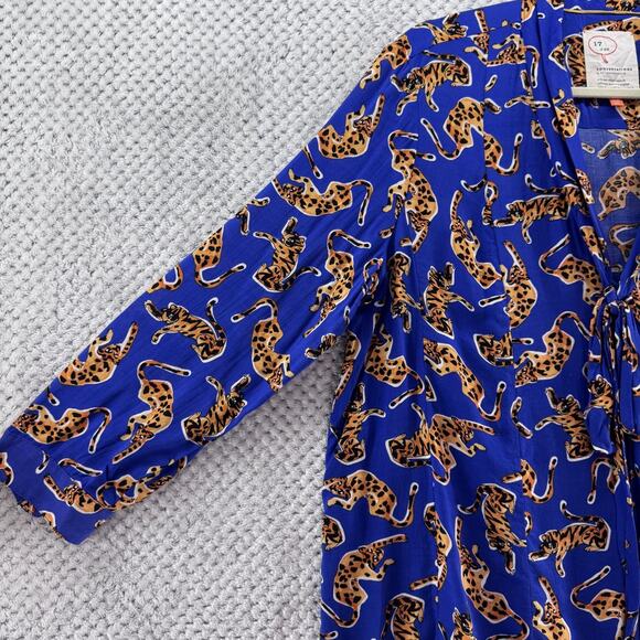 17 of 52 Conversations by Anthropologie Top Womens 16 Blue Orange Cheetah Button - Picture 5 of 13